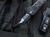 Microtech Mini Troodon Hellhound Tactical Black Aluminum Body w/ Two Tone Black Plain Edge Blade (1.99") 819-1TS