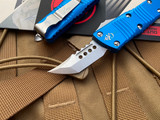 Microtech Mini Troodon Hellhound Blue Aluminum Body w/ Stonewashed Plain Edge Blade (1.99") 819-10BLS