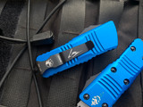 Microtech Mini Troodon Hellhound Blue Aluminum Body w/ Two Tone Black Plain Edge Blade (1.99") 819-1BLS