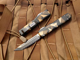 Microtech Ultratech Signature Series T/E Geometric Tan Camo Aluminum Body w/ Bronzed Low Polish Hardware and Bronzed Full Serra