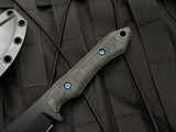 WelMade Legion Fixed Blade Black Micarta Scales w/ Blue Titanium Hardware and AEB-L Black PVD Plain Edge Blade (5.25")