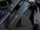 Pro-Tech Godfather Auto Folder Black Aluminum Body w/ Abalone Button and Sappire Blue Plain Edge Blade (4") 921 SB