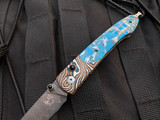 William Henry B10 Lancet 'Kingman' Custom Folder Mike Sakmar 'Twist' Mokume Body w/ 'Zinc Matrix' Turquoise Scales and 'Wave' Damascus Plain Edge Blade (2.75")