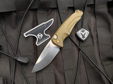 Medford Smooth Criminal Auto Folder Yellow Aluminum Body and Bronzed Hardware w/ S45VN Tumbled Plain Edge Blade (3")