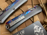Marfione Custom Glykon Galactic Acid and DLC Two-Tone Ti/Aluminum Body w/ Hot Blued Dragonskin Damascus Plain Edge Blade (3.75")