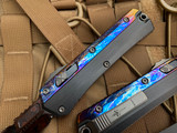 Marfione Custom Glykon Galactic Acid and DLC Two-Tone Ti/Aluminum Body w/ Hot Blued Dragonskin Damascus Plain Edge Blade (3.75")