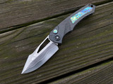 Heretic Knives Pariah Folder Carbon Fiber Abalone Inlaid Body w/ DLC Hardware and VF Wood Grain San Mai Damascus Blade (3.75")