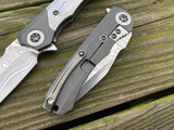Heretic Knives Custom Wraith Flipper T/E VF Wood Grain Damascus and DLC Titanium Body w/ VF Wood Grain San Mai Damascus Blade (3.6")