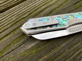Heretic Knives Custom Jinn Slipoint Folder Titanium Abalone Inlaid Body w/ Mirror Polished Plain Edge Blade (3")