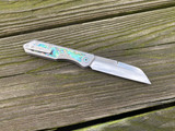 Heretic Knives Custom Jinn Slipoint Folder Titanium Abalone Inlaid Body w/ Mirror Polished Plain Edge Blade (3")