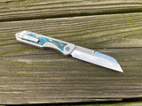 Heretic Knives Custom Jinn Slipoint Folder Titanium Mammoth Inlaid Body w/ Mirror Polished Plain Edge Blade (3")