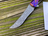 Jason Clark Custom Knives "Persian Recurve" Flipper Anodized Titanium Frame, Red Micarta Scale Body w/ Timascus Bolster and Vegas Forge "Roses" Damascus Plain Edge Blade (3.25")