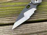 Strider SnG Custom Folder Full Titanium Body, Lasered Batwing Skull Logo/Flamed Finish w/ Two Tone Nightmare Grind Partially Serrated Blade (3.25")