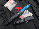 Microtech Ultratech D/E Signature Series Jedi Knight Tri Grip/Smooth Black Aluminum Body w/ Blue Double Full Serrated Blade (3.