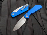 Pro-Tech Knives Strider PT+ Auto Folder Blue Aluminum Body w/ Magnacut Stonewashed Plain Edge Blade (3.06") PT201-BLUE