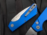 Pro-Tech Strider PT+ Auto Folder Blue Aluminum Body w/ Magnacut Stonewashed Plain Edge Blade (3.06") PT201-BLUE