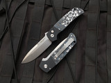 Pro-Tech Knives Terzoula ATCF Auto Folder Black Aluminum "White Storm" Carbon Fiber Inlaid Body w/ MOP Button and Magnacut Ston