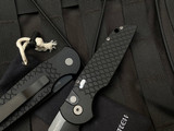 Pro-Tech Knives TR-3 Auto Folder Military Issue Black Aluminum Fish Scale Body w/ Slide Safety Black Plain Edge Blade (3.5”) TR