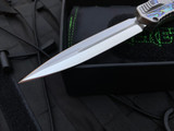 Heretic Knives custom Cleric II D/E Full Stainless Steel Abalone Inlaid Body w/ Abalone Switch and Elmax Mirror Polished Blade (4.25”) 