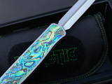 Heretic Knives custom Cleric II D/E Full Stainless Steel Abalone Inlaid Body w/ Abalone Switch and Elmax Mirror Polished Blade (4.25”) 