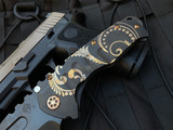 Medford Praetorian T Folder PVD Ti "Gold Filigree" Body w/ Bronzed Hardware, S35VN PVD Tanto Plain Edge Blade (3.75")