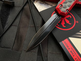 Microtech Makora DLC Stainless Steel Bubble Inlaid Red Aluminum Body w/ DLC Hardware and DLC Plain Edge Blade (3.4") 206-1DLCTRDBIS