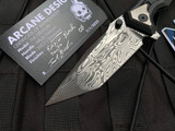 Arcane Design The Creature Folder Black Titanium Body w/ Silver Pivot Collar and Damasteel Tanto Plain Edge Blade (3.75")