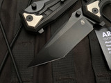 Arcane Design The Creature Folder Black Titanium Body w/ Silver Pivot Collar and Black Tanto Plain Edge Blade (3.75")