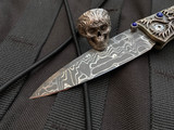William Henry B30 "Silver Dragon" Folder Hand Carved Sterling Silver Dragon Motif  w/ Lapis Lazuli Inlaid Gemstone and 'Intrepid' Damascus Plain Edge Blade (3.25")
