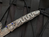 William Henry B30 "Silver Dragon" Folder Hand Carved Sterling Silver Dragon Motif  w/ Lapis Lazuli Inlaid Gemstone and 'Intrepid' Damascus Plain Edge Blade (3.25")