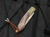 William Henry B12 "Spring" Custom Folder 18K Gold Koftgari Bolster and Redwood Burl Inlaid Body w/ Smoky Quartz Gemstone Inlays and Copper Wave Damascus Plain Edge Blade (3.25")