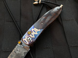 William Henry B05 "Tapestry" Custom Folder Wave Mokume Desert Ironwood Inlaid Body w/ 'Wave' Damascus Plain Edge Blade (2.63")