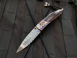 William Henry B05 "Tapestry" Custom Folder Wave Mokume Desert Ironwood Inlaid Body w/ 'Wave' Damascus Plain Edge Blade (2.63")