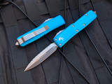 Microtech UTX-85 D/E Turquoise Aluminum Body w/ Stonewashed Full Serrated Blade (3.1") 232-12TQ