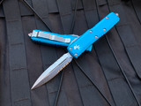 Microtech UTX-85 D/E Turquoise Aluminum Body w/ Satin Partially Serrated Blade (3.1") 232-5TQ