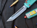 Microtech Ultratech T/E Bounty Hunter Edition Green Battleworn Aluminum Body w/ Tri-Tone Apocalyptic Apocalyptic Partially Serrated Blade (3.4") 123-11BH
