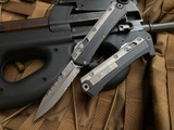 Microtech Glykon Bayonet Black Aluminum and Apocalyptic Titanium Body w/ Stonewashed Apocalyptic Full Serrated Blade (3.75") 184-12AP