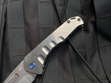 Medford Prae Slim Folder Tumbled Titanium Body and Blue Hardware/Clip w/ S45VN Drop Point Tumbled Plain Edge Blade (3.25")