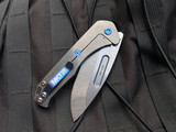 Medford Prae Slim Folder Tumbled Titanium Body and Blue Hardware/Clip w/ S45VN Drop Point Tumbled Plain Edge Blade (3.25")