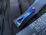 Marfione Custom Hera D/E Black Anodized Alloy w/ Zircuti Pocket Clip/Switch and Spike Grind Hot Blued Vegas Forge Reptillian Damascus Plain Edge Blade (3")