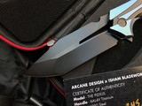 PRE-OWNED Arcane Design Plexus Folder Titanium Black/Blue Body w/ Black Plain Edge Blade (3.5")