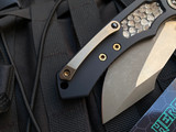 Heretic Knives Custom Pariah Prototype V2 DA Folder Black Aluminum Rattlesnake Inlaid Body w/ Elmax Two Tone Battleworn Bronzed Plain Edge Blade (4")