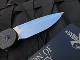 Marfione Custom LUDT Auto Folder Carbon Fiber Body w/ Blue Titanium Hardware and M390 Mirror Polished Plain Edge Blade (3.4")