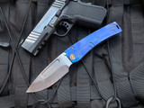 Medford Marauder-H Folder Blue Titanium Body and Bronzed Hardware/Clip w/ S45VN Tumbled Plain Edge Blade (3.75")