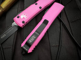 MIcrotech Ultratech S/E Blasted Pink Aluminum Body w/ Black Plain Edge Blade (3.4") 121-1BPK