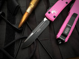 MIcrotech Ultratech S/E Blasted Pink Aluminum Body w/ Black Plain Edge Blade (3.4") 121-1BPK