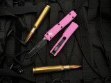 MIcrotech Ultratech S/E Blasted Pink Aluminum Body w/ Black Plain Edge Blade (3.4") 121-1BPK