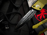 Microtech Combat Troodon D/E OD Green. Aluminum Body w/ Black Partially Serrated Blade (3.8") 142-2OD