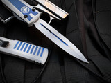 Microtech Ultratech D/E Clone Trooper Edition White/Blue Aluminum Body w/ White/Blue Plain Edge Blade (3.4") 122-1CO