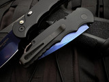 Pro-Tech TR-5 Auto Folder Black Aluminum Body w/ Abalone Button and 154CM Sapphire Blue Plain Edge Blade (3.25")T503-SB